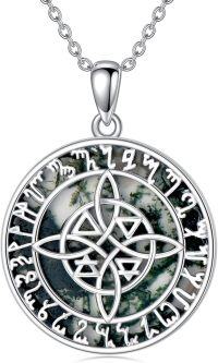 wholesale 925 Sterling Silver Celtic Knot Witch's Knot Scottish Thistle Compass Pendant with Moss Agate and Rune Symbols on Chain-a.witch-moss agate2