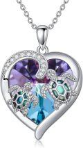 wholesale 925 Sterling Silver Turtle Necklace with Abalone Shell Heart Crystal Pendant Birthday Gift for Women-0-0