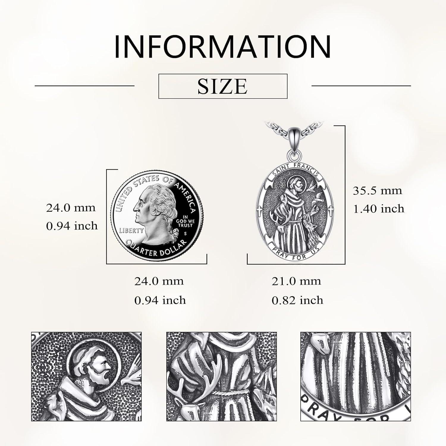 wholesale 925 Sterling Silver St Francis Medal Prayer Pendant Necklace for Men & Women-0-5