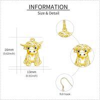 wholesale 925 Sterling Silver Highland Cow Dangle Earrings with Gold Plated and Black Crystal Stones 16mm x 13mm Fish Hook Jewelry for Women Girls Gift Boxed-gold