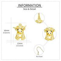 wholesale 925 Sterling Silver Rose Gold Plated Highland Cow Drop Earrings For Women-gold