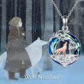 wholesale 925 Sterling Silver Howling Wolf Pendant with Blue Crystal Stone - Mother's Day Gifts for Her-0-5
