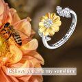 wholesale 925 Sterling Silver Daisy Flower Butterfly Ladybug Adjustable Ring for Women-0-4