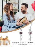 wholesale 925 Sterling Silver Key Shaped Heart Pendant with Red Garnet and Cubic Zirconia Dangle Earrings for Valentine's Gift-0-1