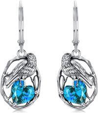wholesale 925 Sterling Silver Birthstone Raven Heart Dangle Earrings for Women Mother s Day Gifts-December