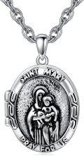 wholesale Sterling Silver Photo Locket Saint Pendant Necklace Religious Jewelry Gift-0-0