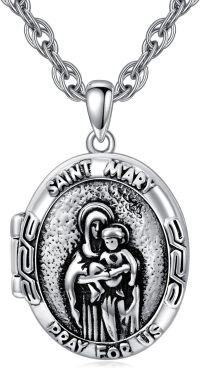 wholesale Sterling Silver Photo Locket Saint Pendant Necklace Religious Jewelry Gift-Customized Text Virgin Mary-Locket Only Virgin Mary-Customized Photos+Test Virgin Mary-Customized Photos Virgin Mary
