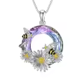 TOUPOP Sterling Silver Stone Animal Necklace: Butterfly Cat Dog Bee Elephant Rabbit Penguin Horse Snake Phoenix Gift (Bee Flower)-0-0