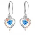 TOUPOP Sterling Silver Aquamarine Heart Butterfly Earrings-0-0