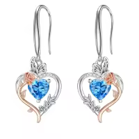TOUPOP Sterling Silver Aquamarine Heart Butterfly Earrings-undefined