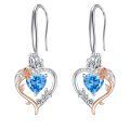 TOUPOP Sterling Silver Aquamarine Heart Butterfly Earrings-0-0