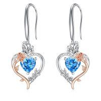 TOUPOP Sterling Silver Aquamarine Heart Butterfly Earrings-undefined