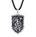 wholesale 925 Sterling Silver Saint Christopher Shield Pendant with Black Cord Chain - Religious  for Men & Women-0-0