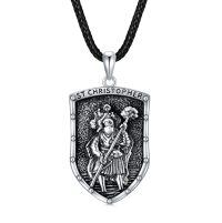 wholesale 925 Sterling Silver Saint Christopher Shield Pendant with Black Cord Chain - Religious  for Men & Women-St Christopher