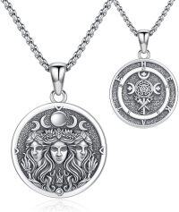 wholesale 925 Sterling Silver Triple Moon Goddess Pentagram Pendant Necklace with Chain 30-Hecate Necklace