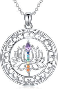 wholesale 925 Sterling Silver Lotus Flower Pendant Necklaces with Rainbow Stones and Purple Crystal for Women's s-37
