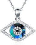 wholesale 925 Sterling Silver Blue Abalone Shell Evil Eye Pendant Necklace with Cubic Zirconia - Greek Protection Jewelry for Women-0-0