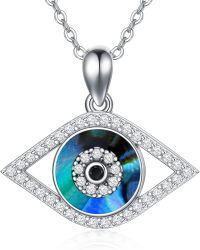 wholesale 925 Sterling Silver Blue Abalone Shell Evil Eye Pendant Necklace with Cubic Zirconia - Greek Protection Jewelry for Women-C-Abalone