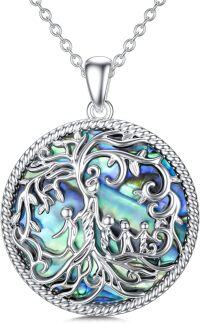 wholesale Sterling Silver Family Tree of Life Necklace for Mom Daughter Son Women Birthstone-Abalone Shell-4 Children