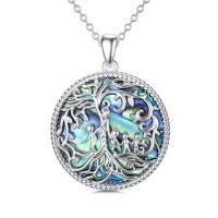 wholesale 925 Sterling Silver Family Tree Pendant Necklace Wholesale With Blue Enamel Detailing-Abalone Shell-4 Children