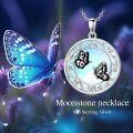 wholesale 925 Sterling Silver Round Blue Opal Double Black & White Butterflies Pendant Necklace-0-1
