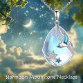 wholesale 925 Sterling Silver Teardrop Moonstone Blue Enamel Bird & Star Pendant Necklace-0-1