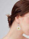 wholesale 925 Sterling Silver Daisy Flower Drop Earrings White Petals Gold Center Two Tone-0-1