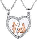 wholesale 925 Sterling Silver Heart-Shaped Pendant with Rose Gold Figures and Cubic Zirconia - Mommy & Me Jewelry Set for Women-0-0