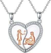 wholesale 925 Sterling Silver Heart-Shaped Pendant with Rose Gold Figures and Cubic Zirconia - Mommy & Me Jewelry Set for Women-Matching Necklace 2