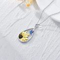 wholesale 925 Sterling Silver Blue Butterfly & Yellow Flower Teardrop Pendant Necklaces for Women-0-4