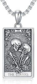 wholesale 925 Sterling Silver 925 - The Lovers Tarot Card Skulls Pendant Necklace with Roses and Flowers Design-0-0