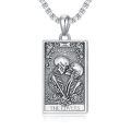 wholesale 925 Sterling Silver 925 - The Lovers Tarot Card Skulls Pendant Necklace with Roses and Flowers Design-0-0