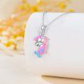 wholesale 925 Sterling Silver Unicorn Pendant Necklace with Pink and Blue Mane for Girls & Teenagers-0-2