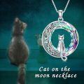 wholesale 925 Sterling Silver Cat on the Moon Pendant Necklace with Blue Circle Crystal Celtic s for Women-0-9