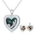 wholesale 925 Sterling Silver Photo Locket Necklace w/Heart Shape Opal Stone & Flower Design - Gifts for Women/Mom/Daughter-0-0