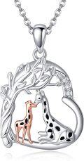 wholesale 925 Sterling Silver Giraffe Heart Pendant Necklace - Mommy and Baby Animal s for Women Lovers Mothers Day Presents-0-0