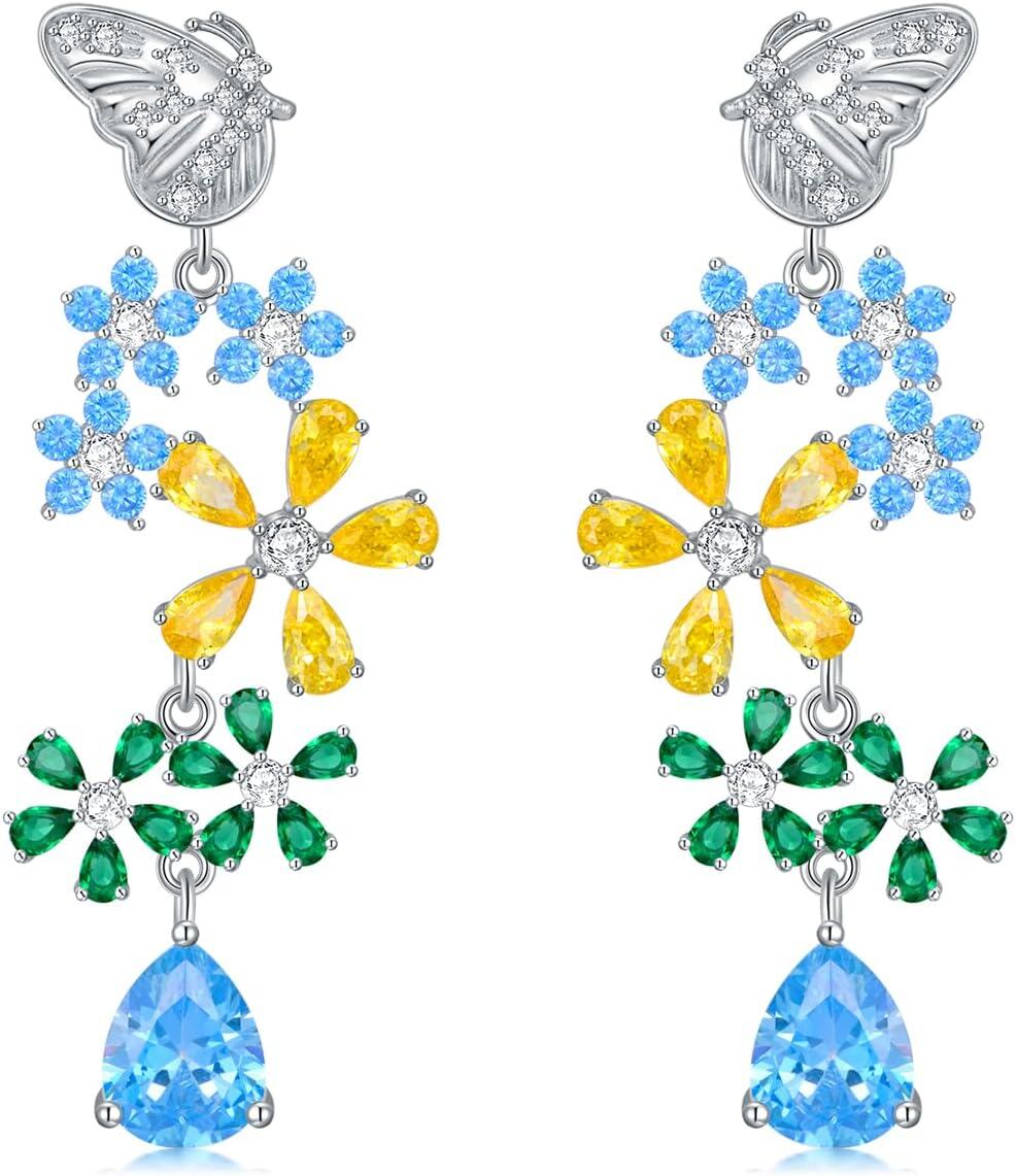 Sterling Silver Colorful Stone Chandelier Teardrop Dangle Earrings-0-1