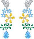 wholesale 925 Sterling Silver Butterfly & Flower Drop Earrings with Blue and Yellow Stones-0-0