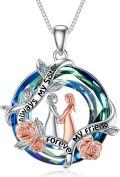 wholesale 925 Sterling Silver Blue Crystal Rose Flower Sisters Forever Pendant Necklace-0-0