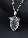 wholesale 925 Sterling Silver Saint Michael Archangel Shield Pendant Necklace For Men-0-2