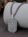 wholesale 925 Sterling Silver Black Cubic Zirconia Cut Octagon Pendant Viking Rune Necklace Norse Jewelry for Men -0-4