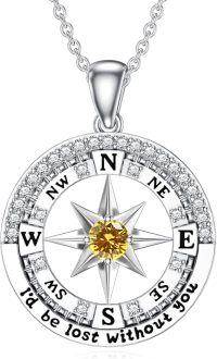 wholesale Sterling Silver Compass Birthstone Necklace  I d Be Lost Without You Pendant Jewelry for Women-Yellow