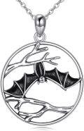 wholesale 925 Sterling Silver 925 Bat on Tree Branch Circle Pendant Necklace for Women and Girls Gift-0-0