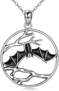 wholesale 925 Sterling Silver 925 Bat on Tree Branch Circle Pendant Necklace for Women and Girls Gift-Bat