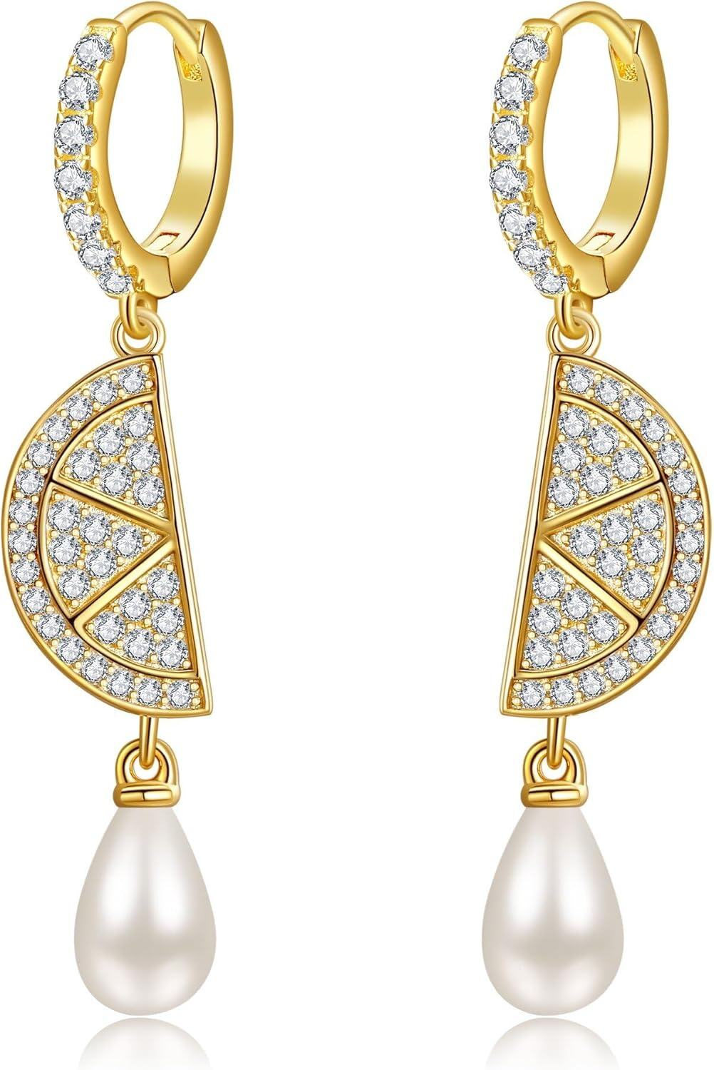 wholesale Gold 925 Sterling Silver Pearl Drop Geometric Hoop Earrings-0-0