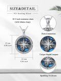 wholesale 925 Sterling Silver Blue Enamel World Map Compass Necklace for Men & Women - Travel Talisman Pendant Unique Inspirational s for Birthdays and Holidays-0-5