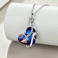 wholesale 925 Sterling Silver Blue Crystal Heart with Dolphins and I Love You Forever Message Pendant Necklace-0-2