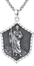 wholesale 925 Sterling Silver Saint Benedict Shield Necklace - Catholic Protection Jewelry for Men Women -0-0