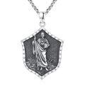 wholesale 925 Sterling Silver Jesus Christ Shield Pendant Necklace Oxidized Finish Mens Religious Jewelry-0-0