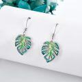 wholesale 925 Sterling Silver Green & Teal Enamel Monstera Leaf Drop Dangle Hook Earrings for Women-0-2